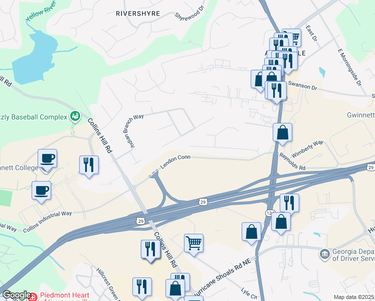 map of restaurants, bars, coffee shops, grocery stores, and more near 162 Lendon Lane in Lawrenceville