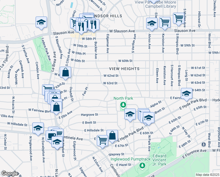 map of restaurants, bars, coffee shops, grocery stores, and more near 4260 West 63rd Street in Los Angeles