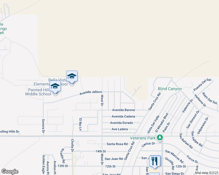 map of restaurants, bars, coffee shops, grocery stores, and more near 9210 Calle Barranca in Desert Hot Springs