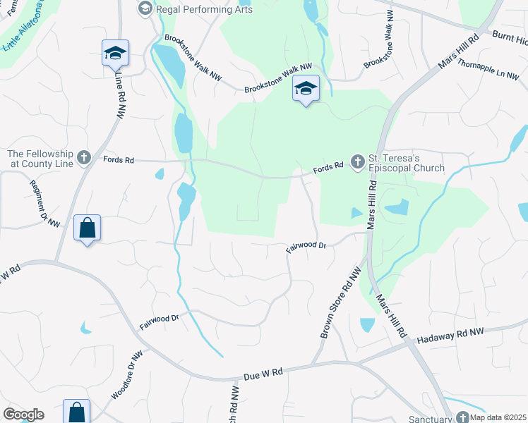 map of restaurants, bars, coffee shops, grocery stores, and more near 1118 Low Water Crossing in Acworth