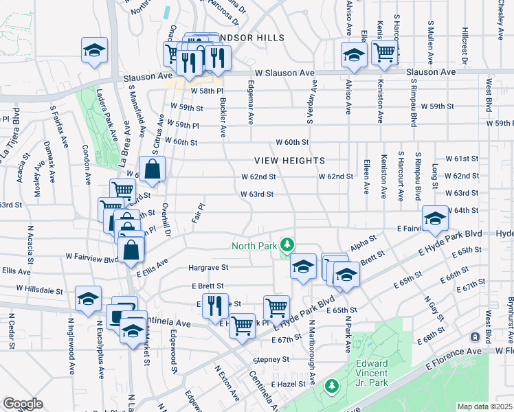 map of restaurants, bars, coffee shops, grocery stores, and more near 4260 West 63rd Street in Los Angeles