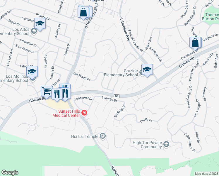 map of restaurants, bars, coffee shops, grocery stores, and more near 3022 Ilopango Drive in Hacienda Heights