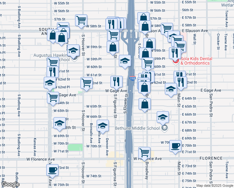 map of restaurants, bars, coffee shops, grocery stores, and more near in Los Angeles