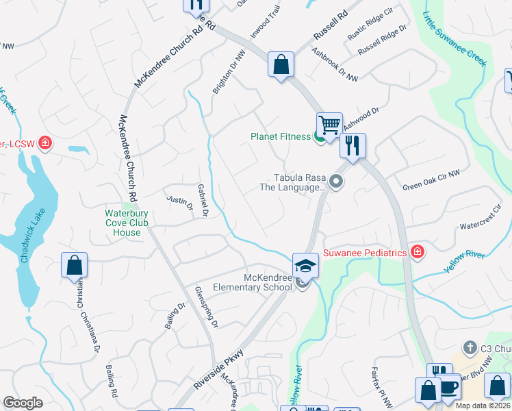 map of restaurants, bars, coffee shops, grocery stores, and more near 1387 Fairview Trail Northwest in Lawrenceville