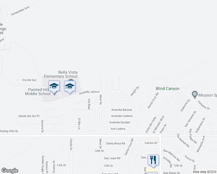 map of restaurants, bars, coffee shops, grocery stores, and more near 9178 Calle Barranca in Desert Hot Springs