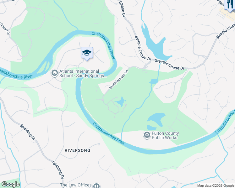 map of restaurants, bars, coffee shops, grocery stores, and more near 5400 Brookside Place in Roswell