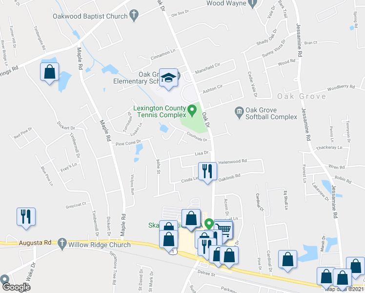 map of restaurants, bars, coffee shops, grocery stores, and more near 141 Volley Court in Lexington