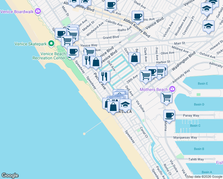 map of restaurants, bars, coffee shops, grocery stores, and more near 2704 Strongs Drive in Los Angeles