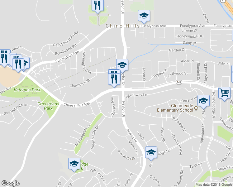 map of restaurants, bars, coffee shops, grocery stores, and more near 3278 Wembley Avenue in Chino Hills