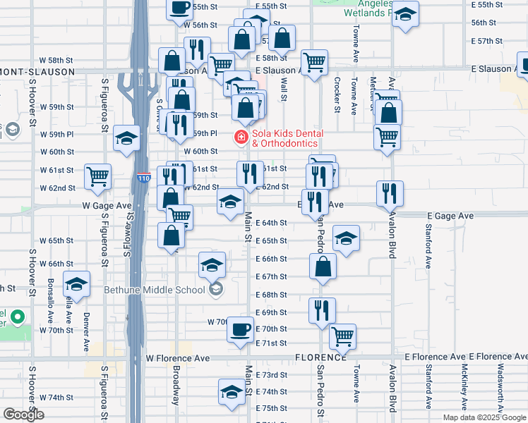 map of restaurants, bars, coffee shops, grocery stores, and more near in Los Angeles