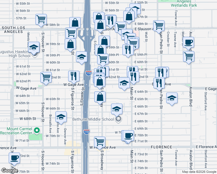 map of restaurants, bars, coffee shops, grocery stores, and more near in Los Angeles