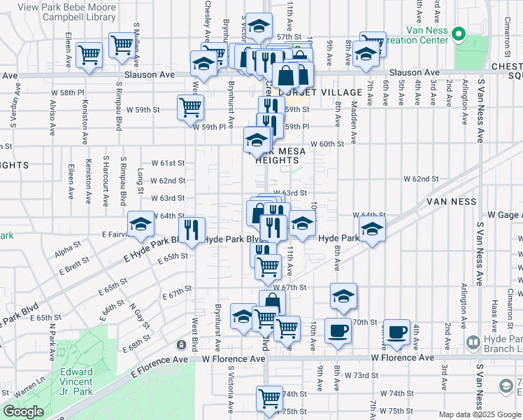 map of restaurants, bars, coffee shops, grocery stores, and more near in Los Angeles