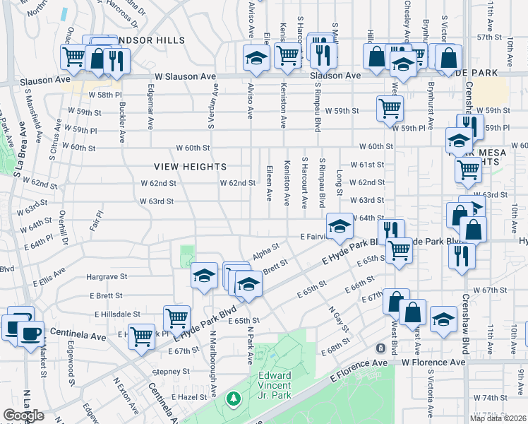 map of restaurants, bars, coffee shops, grocery stores, and more near 6310 Eileen Avenue in Los Angeles