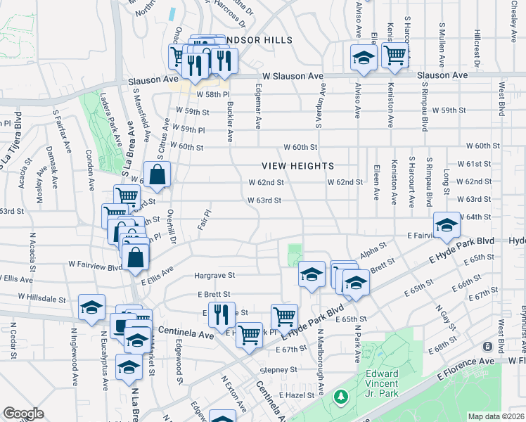 map of restaurants, bars, coffee shops, grocery stores, and more near 4260 West 63rd Street in Los Angeles