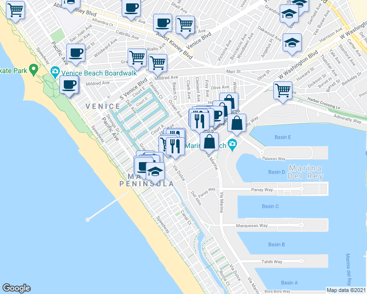 map of restaurants, bars, coffee shops, grocery stores, and more near 3001 Grayson Avenue in Los Angeles