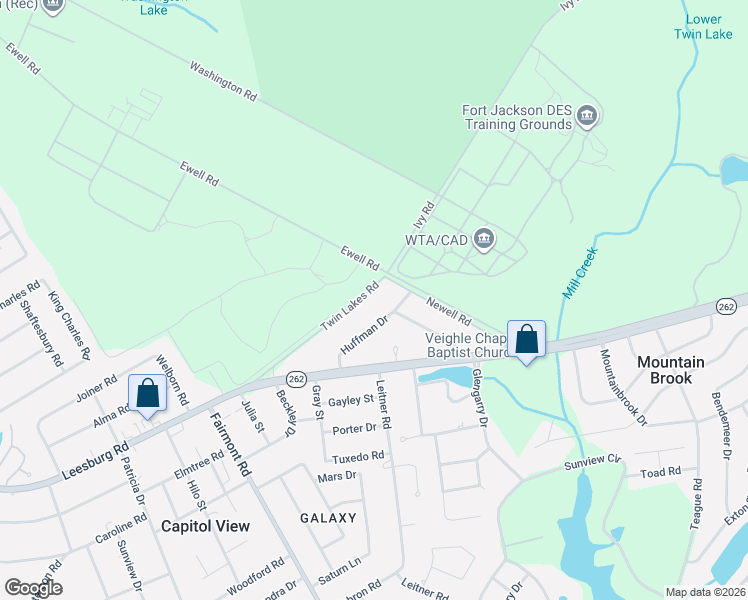 map of restaurants, bars, coffee shops, grocery stores, and more near 2144 Twin Lakes Road in Columbia