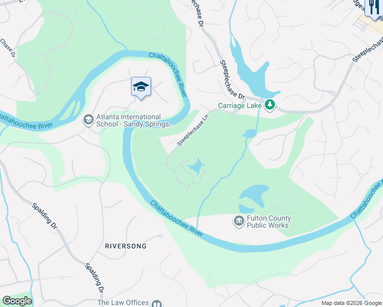 map of restaurants, bars, coffee shops, grocery stores, and more near 5400 Brookside Place in Roswell