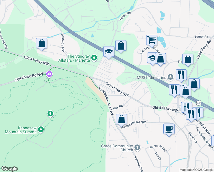 map of restaurants, bars, coffee shops, grocery stores, and more near 618 Parkside Village Drive in Marietta