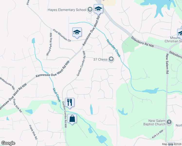 map of restaurants, bars, coffee shops, grocery stores, and more near 2779 Saddlebrook Way in Marietta