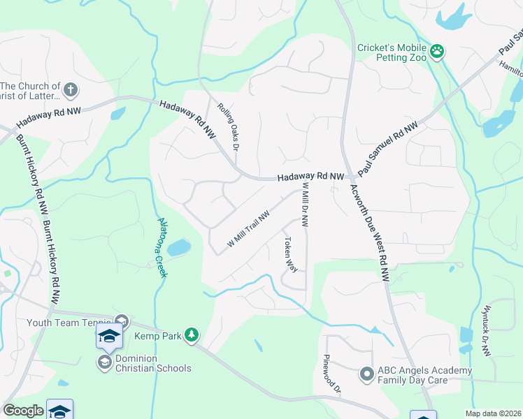 map of restaurants, bars, coffee shops, grocery stores, and more near 4345 Oklahoma Way in Kennesaw