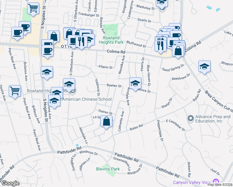 map of restaurants, bars, coffee shops, grocery stores, and more near 1966 Camwood Avenue in Rowland Heights