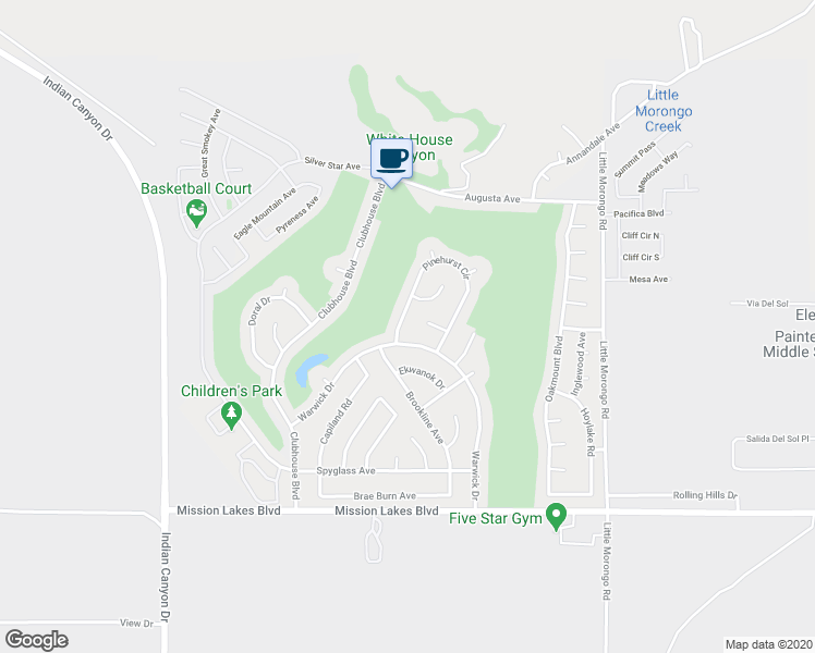 map of restaurants, bars, coffee shops, grocery stores, and more near 64443 Pinehurst Circle in Desert Hot Springs