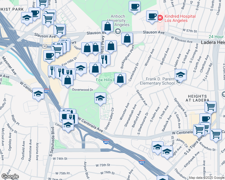 map of restaurants, bars, coffee shops, grocery stores, and more near 6275 Canterbury Drive in Culver City