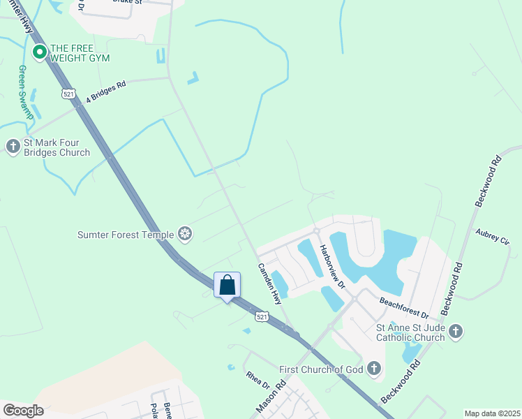 map of restaurants, bars, coffee shops, grocery stores, and more near 2237 Camden Highway in Sumter