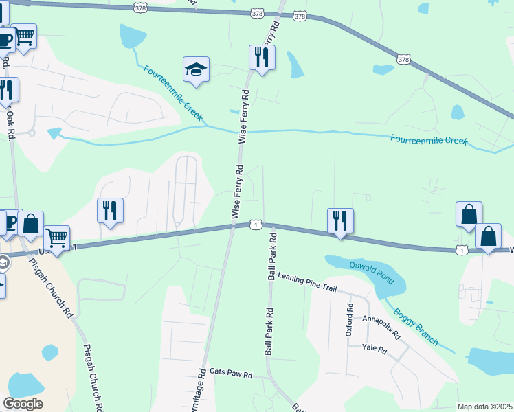 map of restaurants, bars, coffee shops, grocery stores, and more near 176 Wise Ferry Road in Lexington