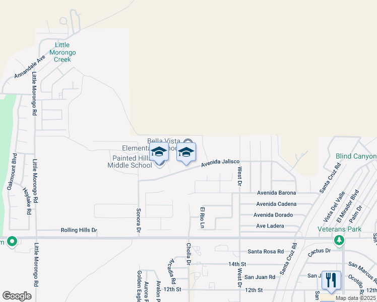 map of restaurants, bars, coffee shops, grocery stores, and more near 65750 Avenida Jalisco in Desert Hot Springs