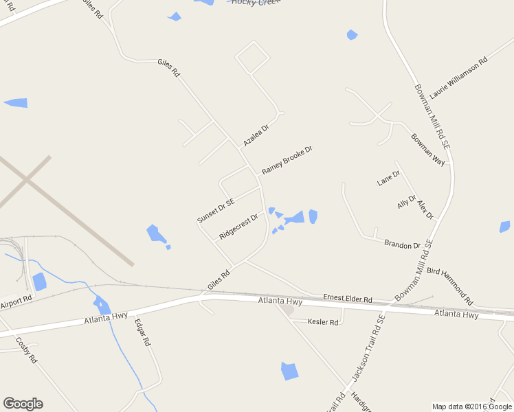 map of restaurants, bars, coffee shops, grocery stores, and more near 1201 Ridgecrest Drive in Winder