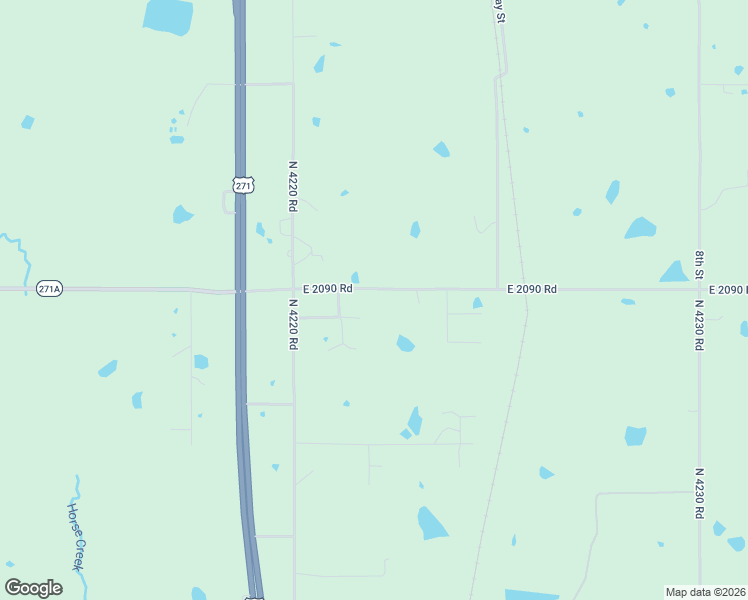 map of restaurants, bars, coffee shops, grocery stores, and more near 2418 East 2090 Road in Hugo