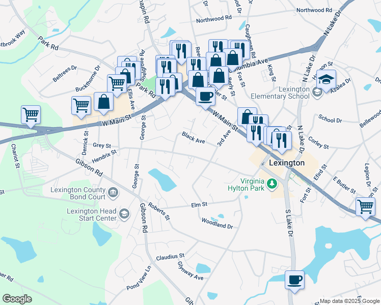 map of restaurants, bars, coffee shops, grocery stores, and more near 408 Hendrix Street in Lexington