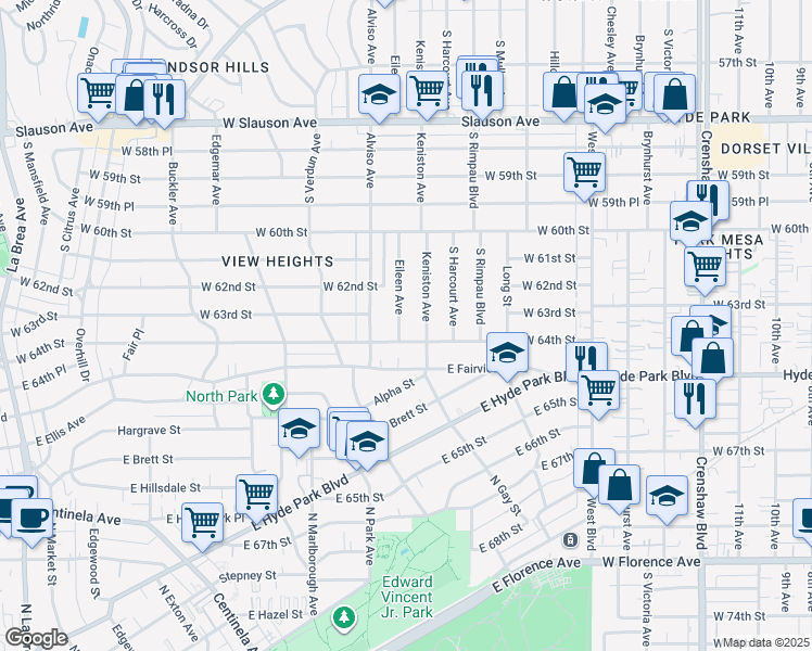 map of restaurants, bars, coffee shops, grocery stores, and more near 6318 Eileen Avenue in Los Angeles