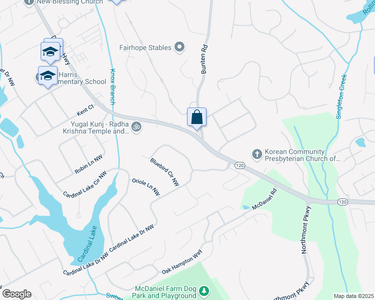 map of restaurants, bars, coffee shops, grocery stores, and more near 2636 Bluebird Circle Northwest in Duluth