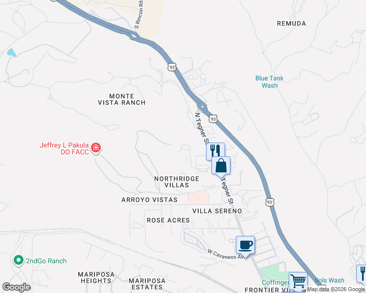 map of restaurants, bars, coffee shops, grocery stores, and more near 560 West Penn Lane in Wickenburg