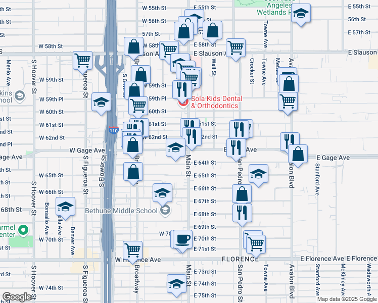 map of restaurants, bars, coffee shops, grocery stores, and more near in Los Angeles