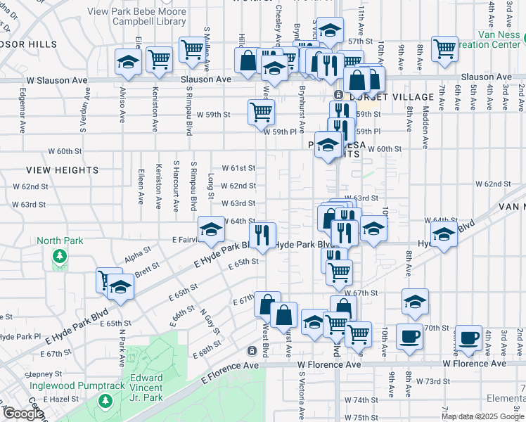 map of restaurants, bars, coffee shops, grocery stores, and more near 6310 West Boulevard in Los Angeles
