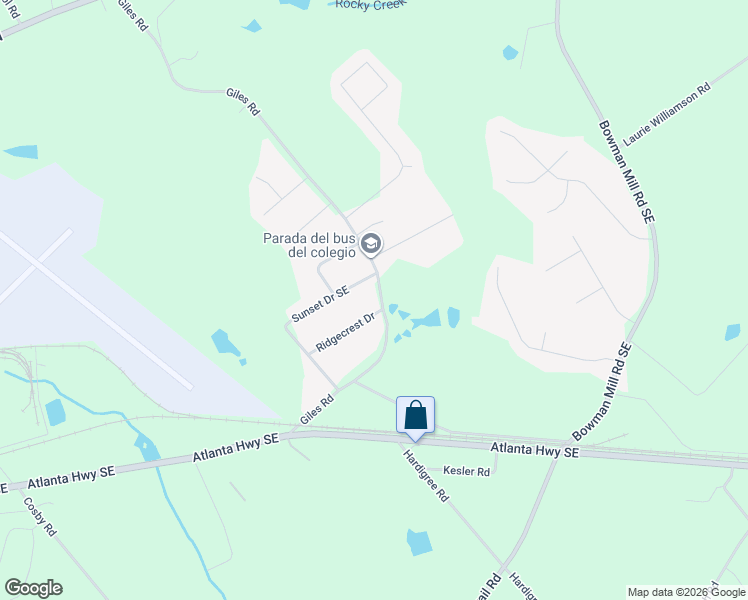 map of restaurants, bars, coffee shops, grocery stores, and more near 1201 Ridgecrest Drive in Winder