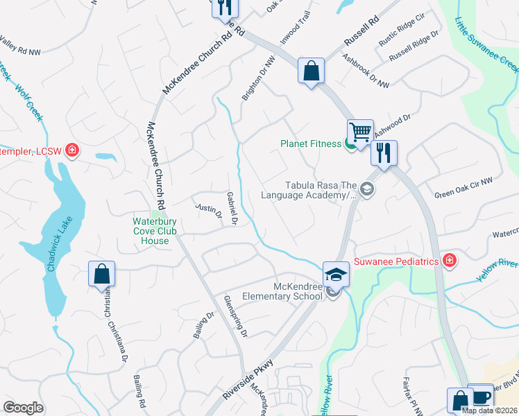 map of restaurants, bars, coffee shops, grocery stores, and more near 660 Ashley Laine Walk in Lawrenceville