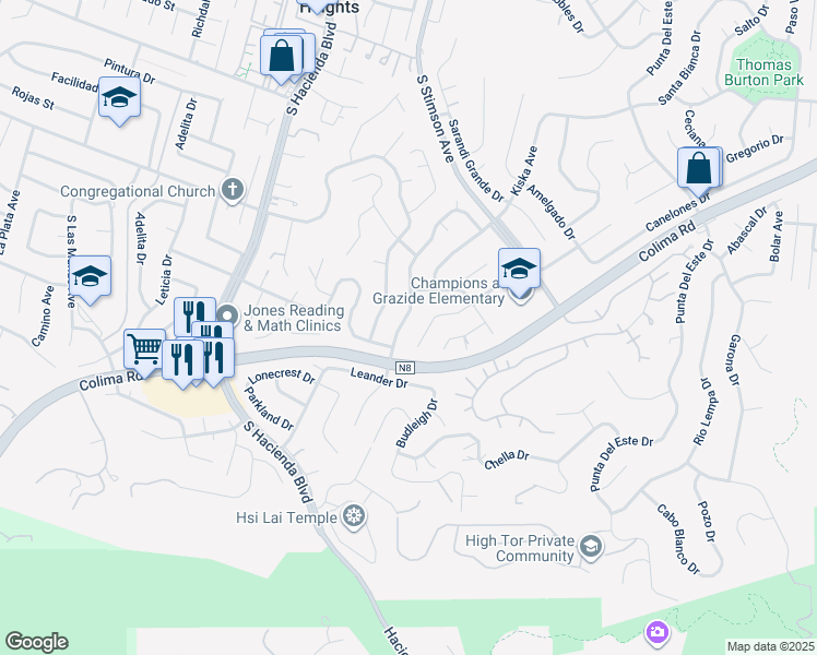map of restaurants, bars, coffee shops, grocery stores, and more near 3008 Allenton Avenue in Hacienda Heights