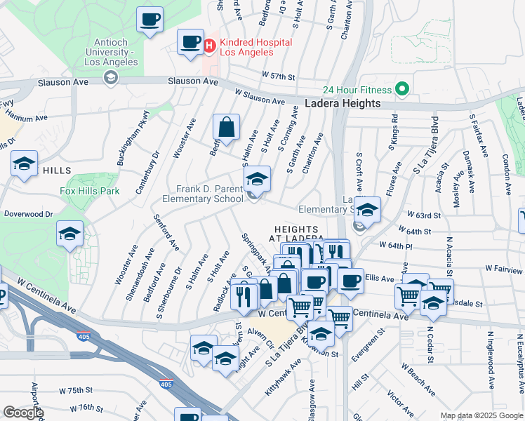 map of restaurants, bars, coffee shops, grocery stores, and more near 5354 West 64th Street in Inglewood
