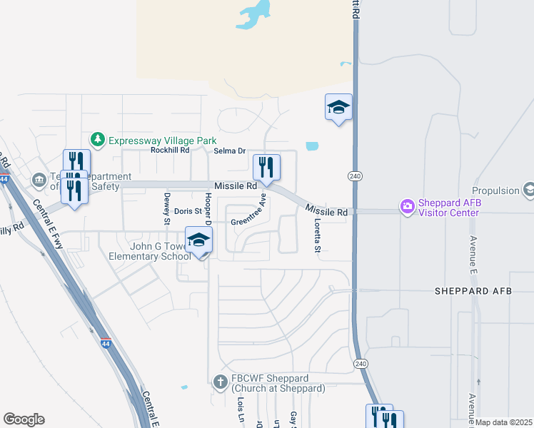 map of restaurants, bars, coffee shops, grocery stores, and more near 5401 Greentree Avenue in Wichita Falls