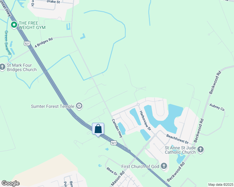 map of restaurants, bars, coffee shops, grocery stores, and more near 2237 Camden Highway in Sumter