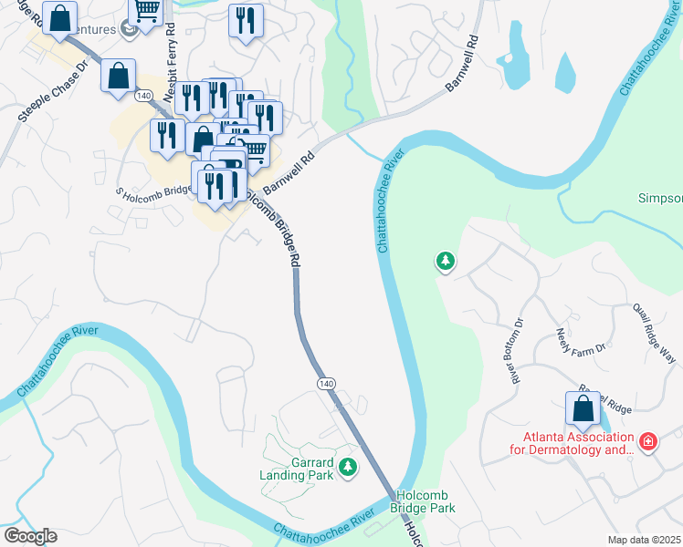 map of restaurants, bars, coffee shops, grocery stores, and more near 2285 Twelvestones Drive in Roswell