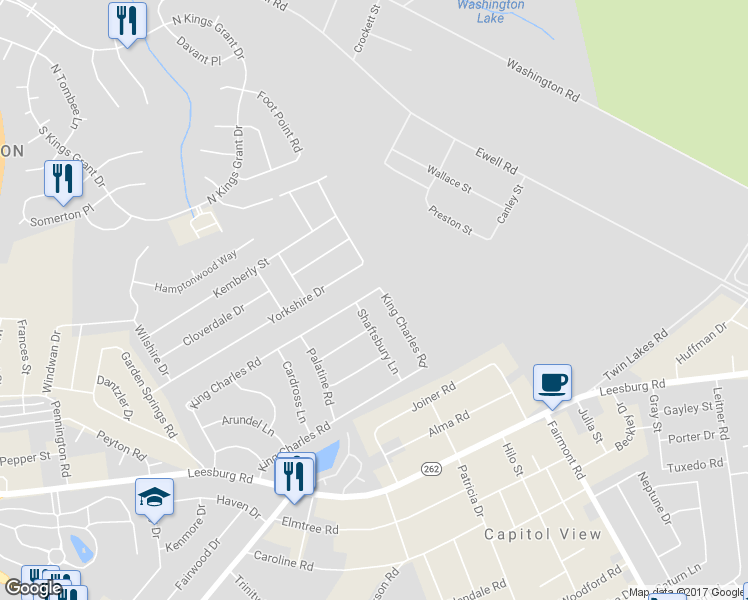 map of restaurants, bars, coffee shops, grocery stores, and more near 140 King Charles Road in Columbia