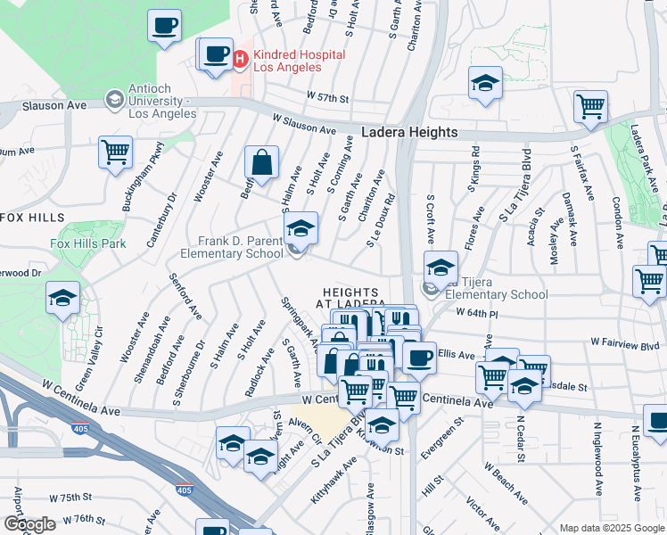 map of restaurants, bars, coffee shops, grocery stores, and more near 5318 West 64th Street in Inglewood