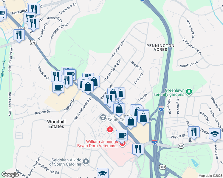 map of restaurants, bars, coffee shops, grocery stores, and more near 812 Brandon Avenue in Columbia