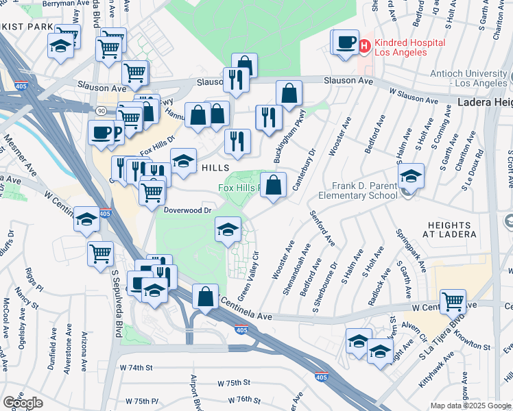 map of restaurants, bars, coffee shops, grocery stores, and more near 6275 Canterbury Drive in Culver City
