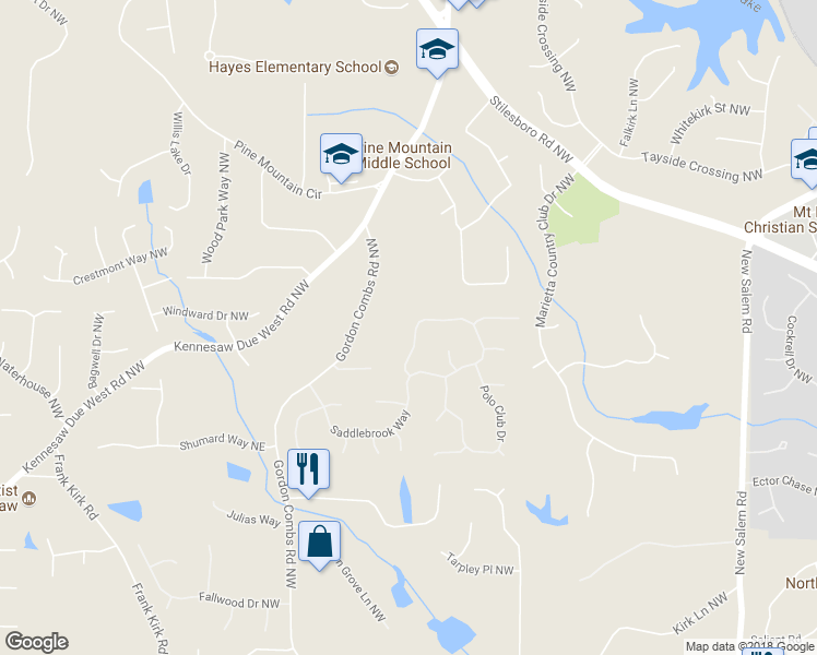 map of restaurants, bars, coffee shops, grocery stores, and more near 2779 Saddlebrook Way in Marietta